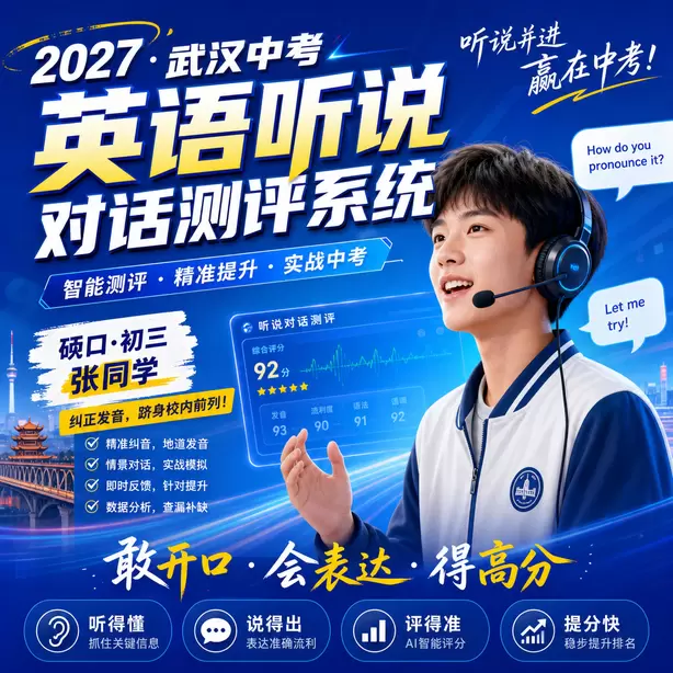 武汉中考听说机考辅音发音练习硚口·初三张同学(纠正发音,跻身校内前列)